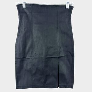 High Rise Faux Leather Pencil Skirt Sz S Black Side Slit Shaping Career Academia